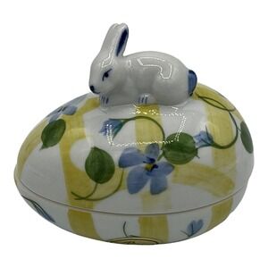 Andrea by Sadek Egg Shaped Trinket Box with Rabbit/Bunny on Top